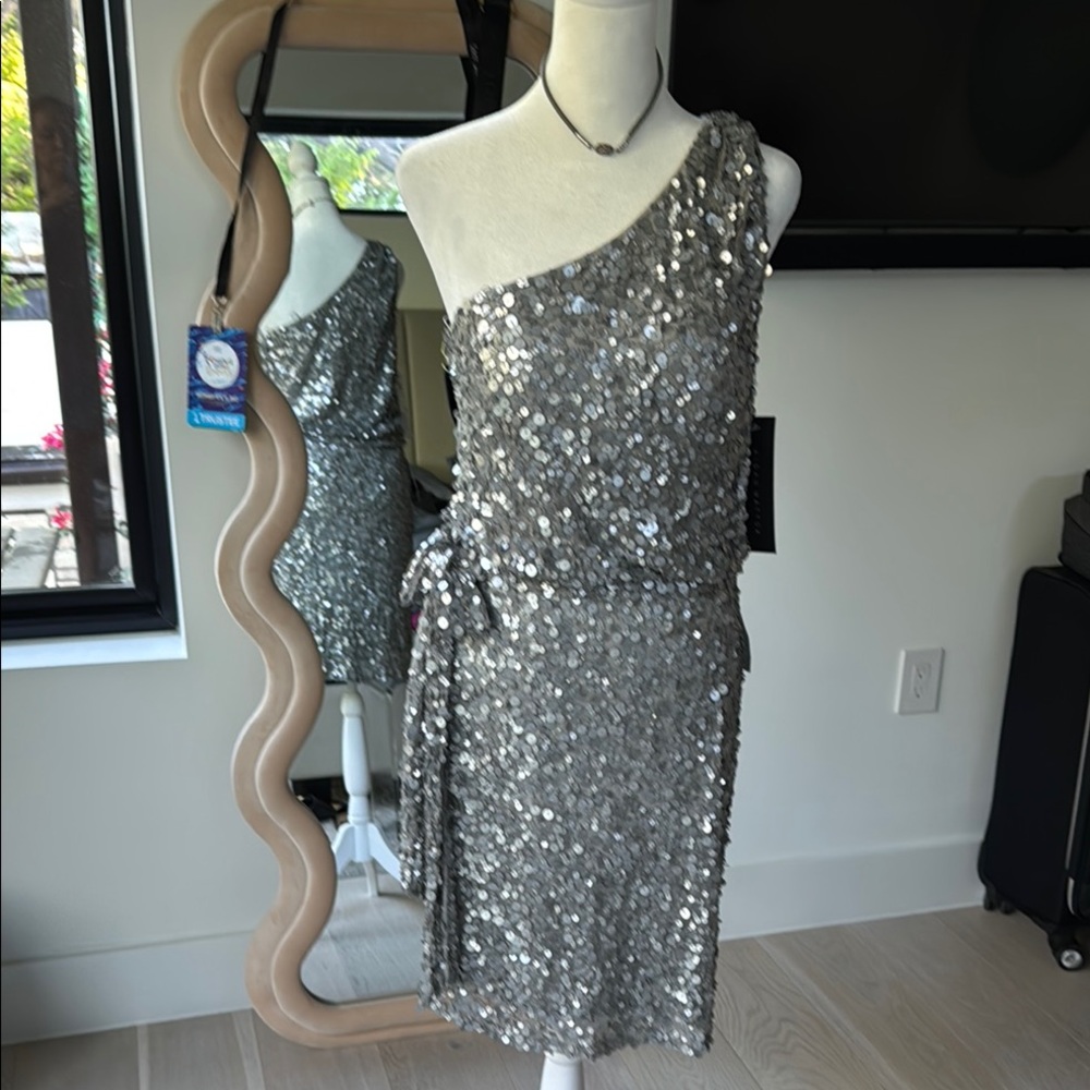Silver Sequin One-Shoulder Dress